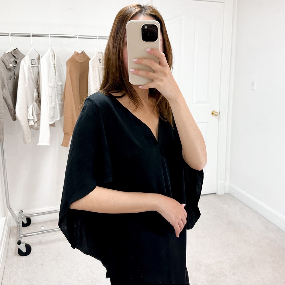 Milly Silk V-Neck Butterfly Sleeve Mini Dress in Black - Picture 2 of 8